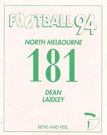 1994 Select AFL Stickers #181 Dean Laidley Back